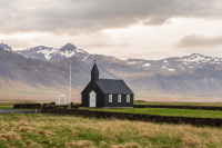 Búðakirkja with Mountain Backdrop