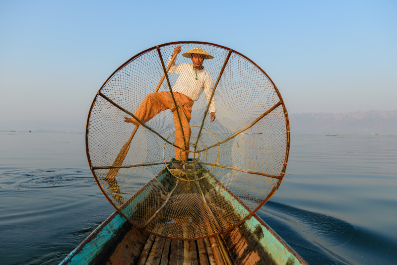 Inle Lake Fisherman in a Net